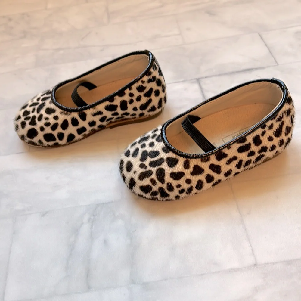 Babywalker Black & White Leopard Print Calf-Hair Flats for Baby Girls